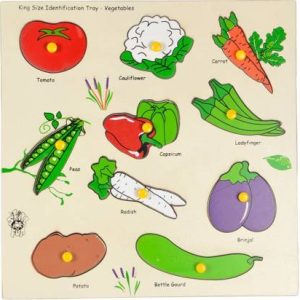 Inculcate the love of vegetables to your children as you introduce them to the Skillofun King Size Identification Tray Vegetables. This toy tray is designed for boys and girls who are in the age group of two to four years. The material used in this toy is wood that makes the tray portable and easy to play with. A fun-filled game that seeks to enhance your children’s knowledge by letting them identify the different vegetables along with their shapes and names. This self corrective puzzle comes with a large tray that has carved out shapes of ten different vegetables. Your children will need to match the correct vegetable in the right shape to succeed at this game. You can test their skills by removing all the vegetables and asking your children to decipher the right match.The Skillofun King Size Identification Tray Vegetables helps your children in cognitive development, analytical reasoning and hand-eye coordination.