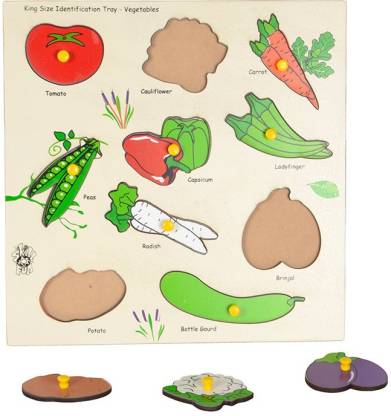 Inculcate the love of vegetables to your children as you introduce them to the Skillofun King Size Identification Tray Vegetables. This toy tray is designed for boys and girls who are in the age group of two to four years. The material used in this toy is wood that makes the tray portable and easy to play with. A fun-filled game that seeks to enhance your children’s knowledge by letting them identify the different vegetables along with their shapes and names. This self corrective puzzle comes with a large tray that has carved out shapes of ten different vegetables. Your children will need to match the correct vegetable in the right shape to succeed at this game. You can test their skills by removing all the vegetables and asking your children to decipher the right match.The Skillofun King Size Identification Tray Vegetables helps your children in cognitive development, analytical reasoning and hand-eye coordination.