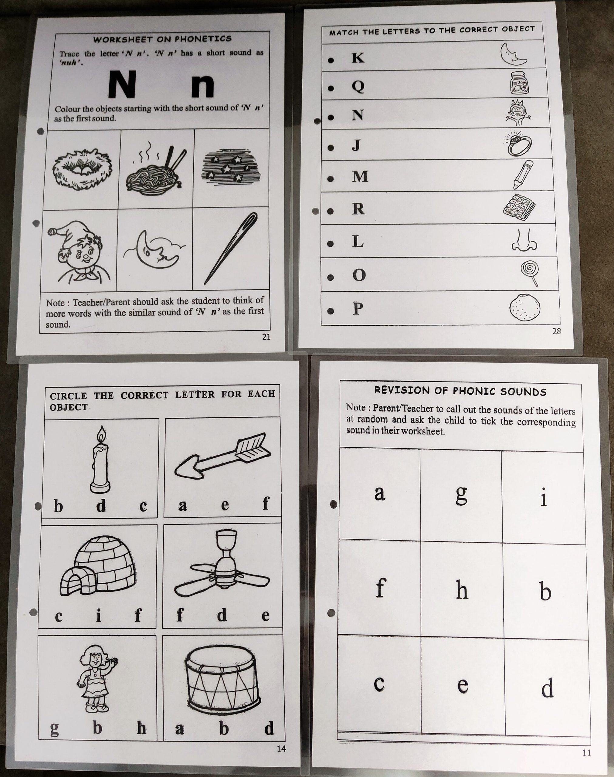 Phonics A to Q worksheet